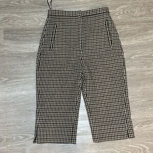 KHAITE Plaid Capri Trousers in Brown and Cream